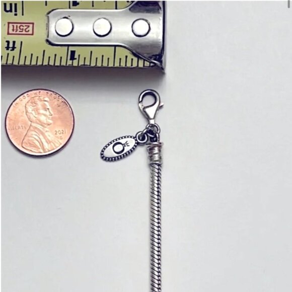 PANDORA Women's 925 Sterling Silver Snake Link Style Charm Bracelet w 3 Charms - Picture 5 of 6